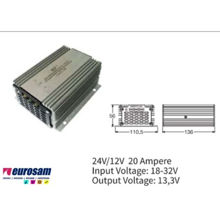 riduttore di tensione da 24v a 12v 20 ampere