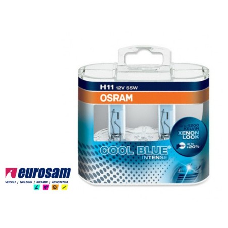 kit 2 pz lampada alogena h11 12v 55w 4200k +20% xenon look blue intense osram