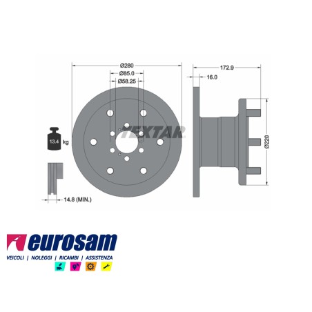 disco freni anteriore singolo con colonnette iveco daily 35.12 - 45.10 - 49.10 - 49.12