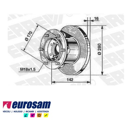 disco freni anteriore singolo con colonnette iveco daily 35.12 - 45.10 - 49.10 - 49.12