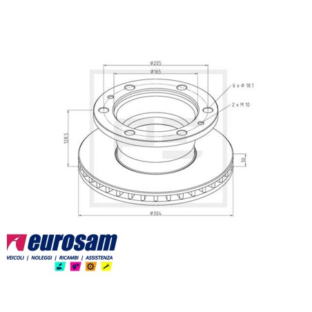 disco freni posteriore singolo con colonnette  per iveco: eurocargo 60/65e10