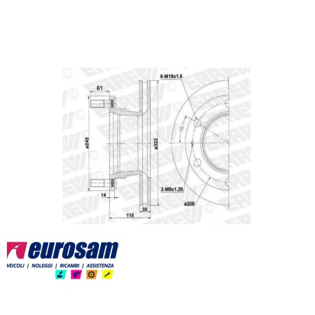 disco freni anteriore posteriore singolo con colonnette per nissan atleon 140 eco t 135 l60 l70 l80