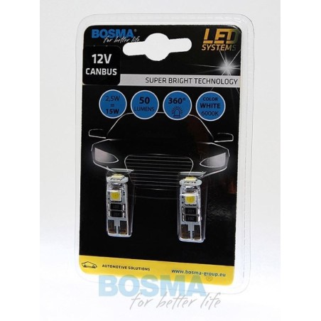 set lampade a led 12v tipo t10 canbus 6000k 50 lumens