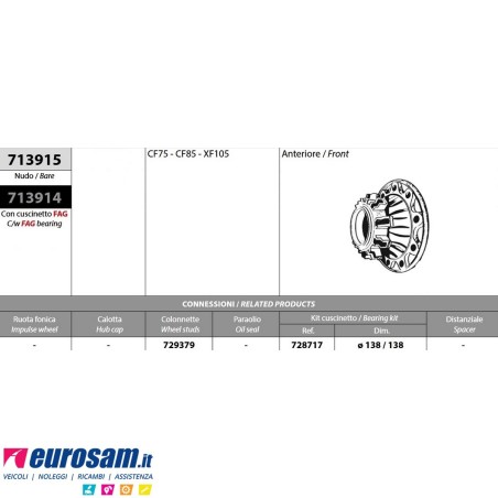 Kit mozzo ruota anteriore DAF CF75 CF85 XF105 con cuscinetto OE quality