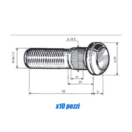 boulon de roue colonne avant arrière m16x1,5 longueur 64 nissan cabstar 110 120 pack 10 pièces